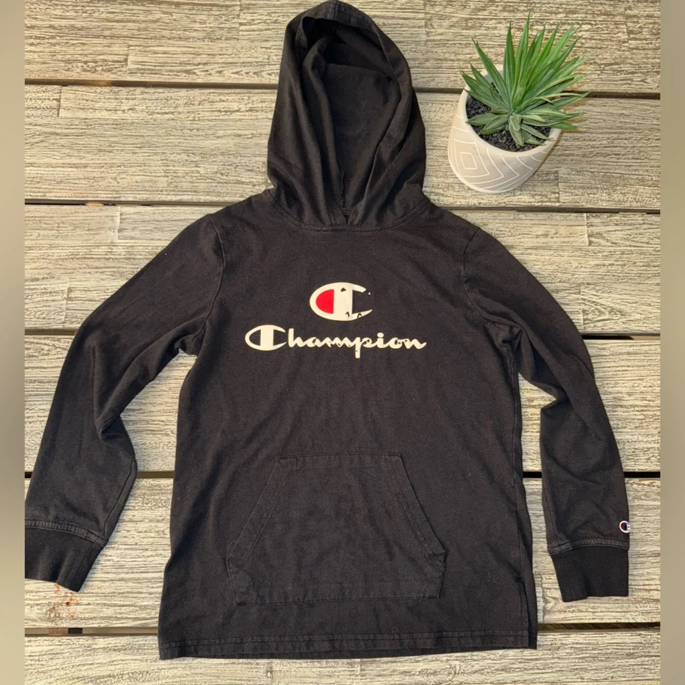 Boys Champion Long Sleeved Hoodie Shirt, Black, Sz Large